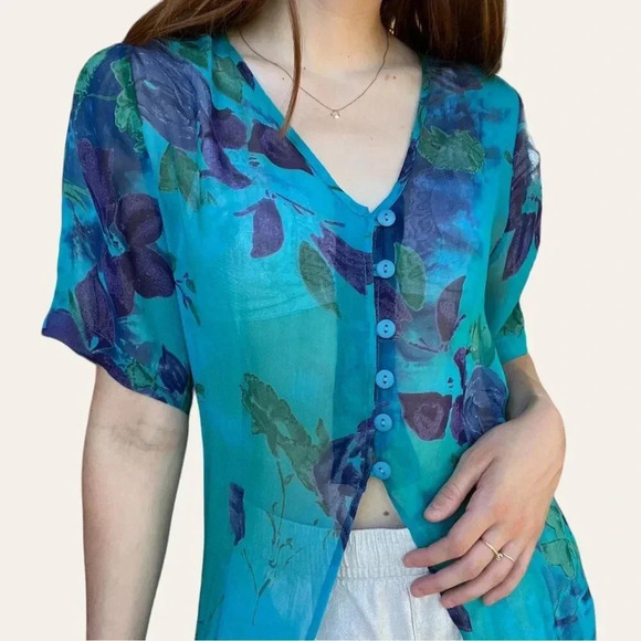 Vintage 90s/y2k Phool sheer duster mesh overdress/swim coverup caftan Medium - Picture 2 of 8